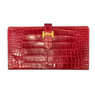 Hermès Red Bearn Soufflet Long Wallet