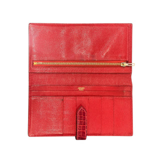 Hermès Red Bearn Soufflet Long Wallet