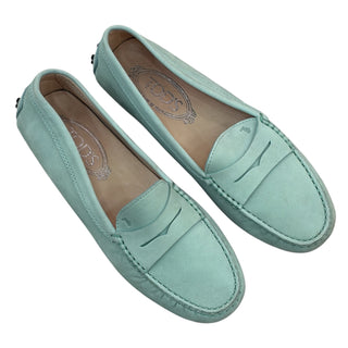 Tod’s Mint Green Suede Penny Loafers