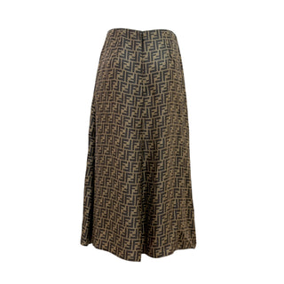 Fendi Brown Zucca Monogram Silk Maxi Skirt