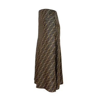 Fendi Brown Zucca Monogram Silk Maxi Skirt