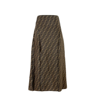 Fendi Brown Zucca Monogram Silk Maxi Skirt