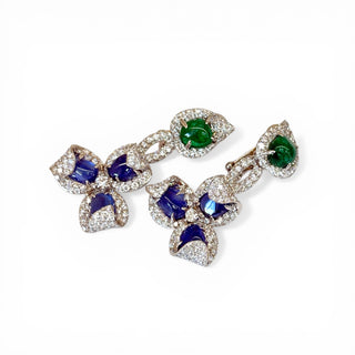 Schreiner Sapphire, Emerald & Diamond Flower Drop Earrings