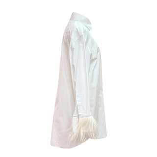 Valentino White Cotton Feather-Trim Oversized Shirt Dress