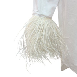 Valentino White Cotton Feather-Trim Oversized Shirt Dress