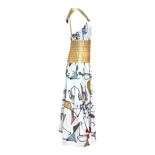 Chanel Métiers d’Art 2018/19 Egyptian-Inspired Cotton Dress with Gold Leather Corset Detail