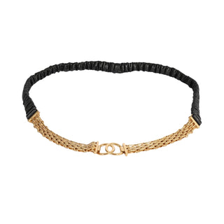 Chanel CC Multi-Chain Belt with Ruched Leather Panel in Black & Gold-Plated
