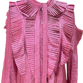 gucci pink ruffle dress 2016 GUCCI PINK RUFFLE STRETCH EVENING VISCOSE GOWN DRESS Size EU 40 at 1stDibs