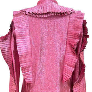 Gucci Pink Metallic Ruffle-Trim Cold-Shoulder Mini Dress