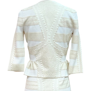 Alexander McQueen Ivory Textured Knit Peplum Jacket & Pencil Skirt Set