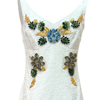 Dolce & Gabbana White Brocade Embellished Dress & Cropped Jacket Set