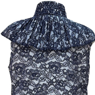 Chanel Navy Lace High-Neck Ruffle Mini Dress