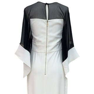 Elie Saab Ivory & Black Sheer Cape Sleeve Evening Gown