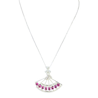 Lab-Grown Ruby & Diamond Fan Motif Pendant Necklace