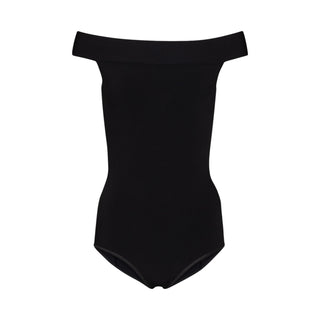 Alaïa Black Off-Shoulder Ribbed Bodysuit