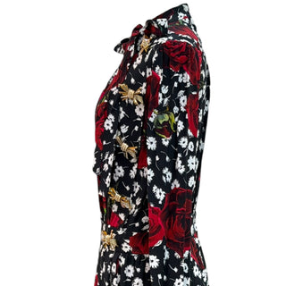 Dolce & Gabbana Rose Print Silk Midi Dress with Bow Detail