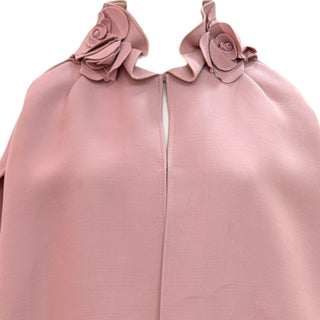 Valentino Rosette-Embellished Blush Wool-Silk Cape Top