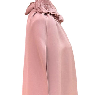 Valentino Rosette-Embellished Blush Wool-Silk Cape Top