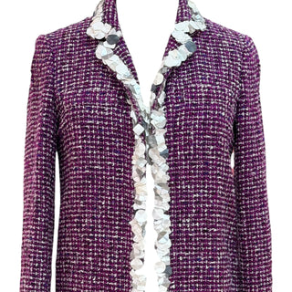 Chanel Purple Embellished Tweed Coat with Sequin Trim