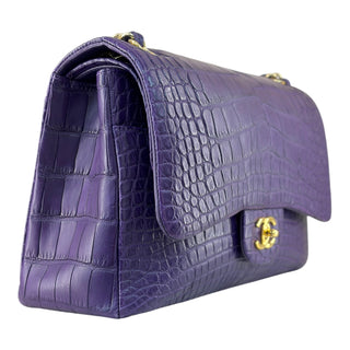 Chanel Jumbo Classic Double Flap Alligator Leather Bag in Purple with Gold Hardware