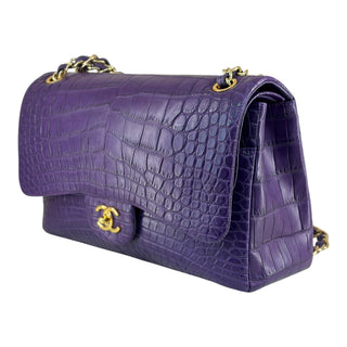 Chanel Jumbo Classic Double Flap Alligator Leather Bag in Purple with Gold Hardware