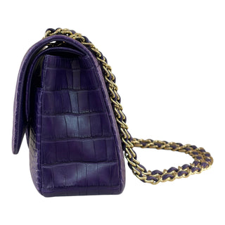 Chanel Jumbo Classic Double Flap Alligator Leather Bag in Purple with Gold Hardware
