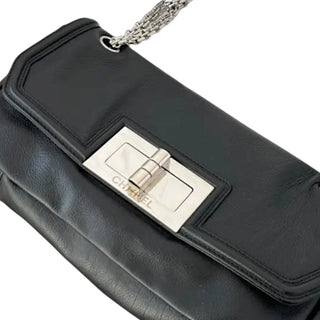 Chanel Black Leather 2.55 Reissue 226 Flap Bag with Silver Hardware