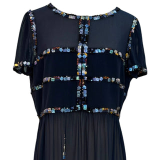 Chanel Navy Embellished Silk Chiffon Cocktail Dress