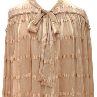 Chloe Blush Beige Ribbon Trim Pussybow Sheer Blouse