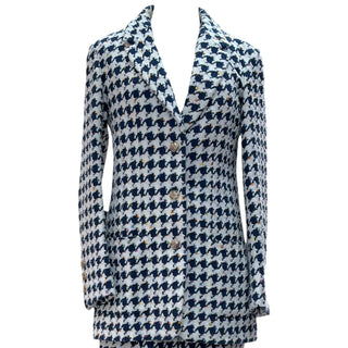 Chanel Navy Blue & Ivory Houndstooth Tweed Trouser Suit