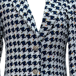 Chanel Navy Blue & Ivory Houndstooth Tweed Trouser Suit