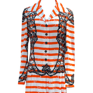 Prada Orange White Striped Baroque Print Maxi Shirt Dress
