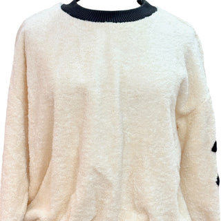 Chanel Ivory Black CC Logo Shearling Teddy Sweatshirt