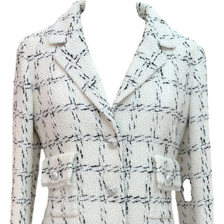 Chanel White Windowpane Tweed Jacket Dress with Crystal CC Buttons