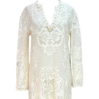 Valentino Floral Lace Maxi Dress with V Logo Detail