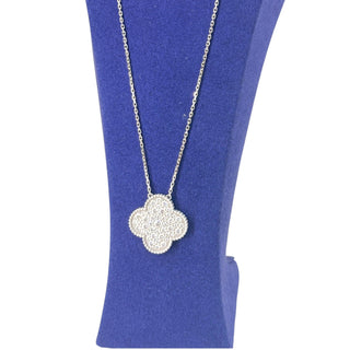 Van Cleef & Arpels Vintage Alhambra 18K White Gold Pavé Diamond Pendant Necklace