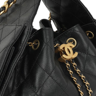 Chanel Small 25 Handbag Black Grained Lambskin with Gold-Tone Hardware