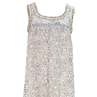 Chanel White Floral Print Chain Trim Cotton Blend Sleeveless Jumpsuit Pantsuit