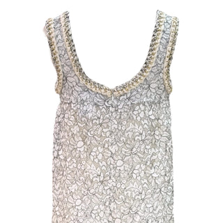 Chanel White Floral Print Chain Trim Cotton Blend Sleeveless Jumpsuit Pantsuit