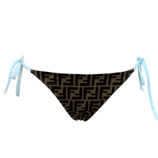 Fendi Reversible FF Logo Jacquard Triangle Bikini Set Brown Black Sky Blue IT 42