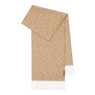 Burberry Camel & Ivory TB Monogram Cashmere Fringed Scarf 210cm x 50cm Made in Scotland