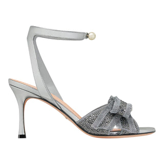 Christian Dior Silver Crystal Bow Pearl Ankle-Strap Heeled Sandals