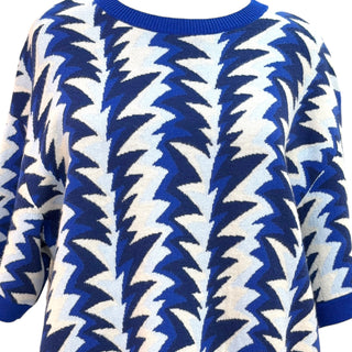 Chanel Blue Geometric Zigzag Oversized Knit Sweatshirt