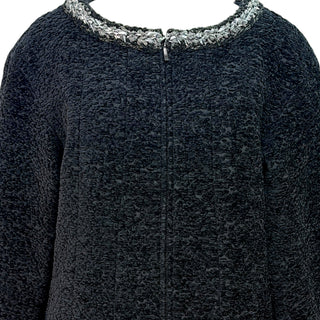 Chanel Black Bouclé Metallic Silver Trim Zip Jacket