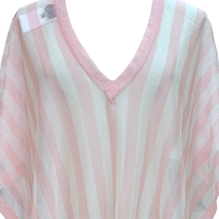 Chanel Pink & White Striped Knit Poncho Top