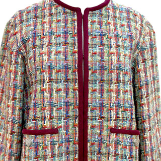 Chanel Multicolour Bouclé Tweed Jacket with Burgundy Trim