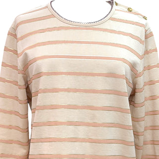 Chanel Ivory & Pink Metallic Stripe Knit Top with Lion Buttons