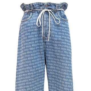 Miu Miu Logo Denim Paperbag Wide-Leg Jeans