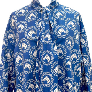 Gucci Horsebit Chain Print Tie-Neck Silk Shirt