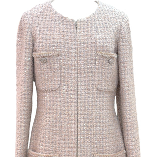 Chanel Pink Sequin Tweed Zip-Front Pocket Coat Dress